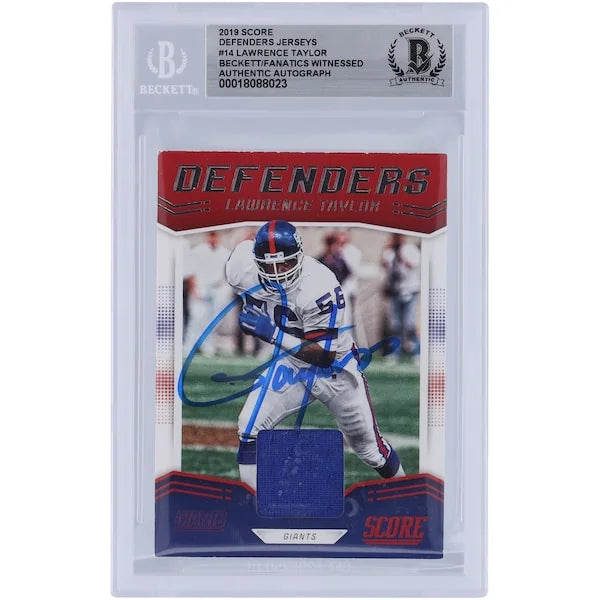 Lawrence Taylor Signed 2019 Panini Score Defenders Jersey Relic Card | Beckett Authenticat