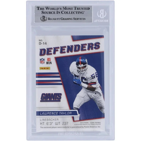 Lawrence Taylor Signed 2019 Panini Score Defenders Jersey Relic Card | Beckett Authenticat