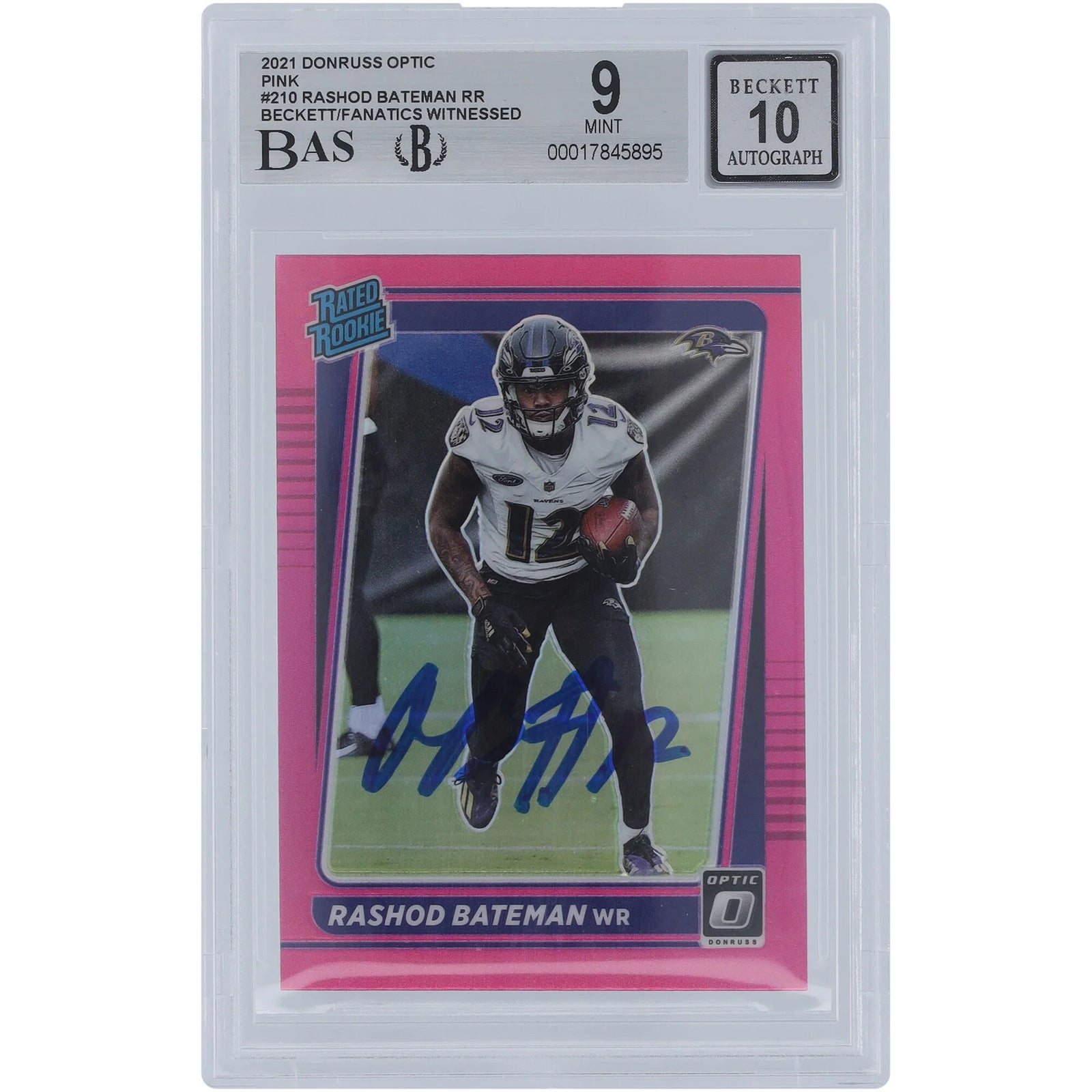 Rashod Bateman Signed 2021 Panini Donruss Optic Pink #210 Rookie Card | Beckett Graded 9