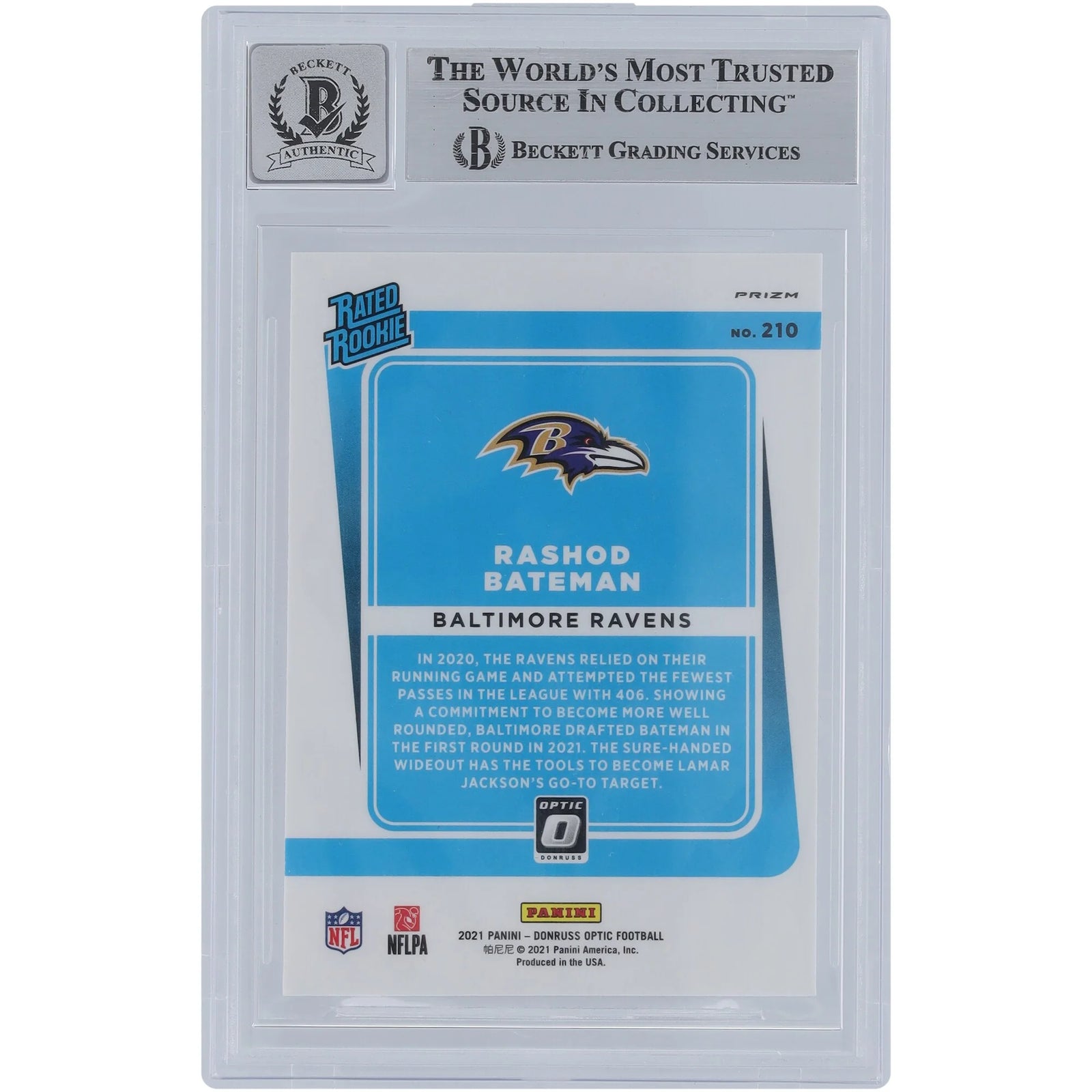Rashod Bateman Signed 2021 Panini Donruss Optic Pink #210 Rookie Card | Beckett Graded 9