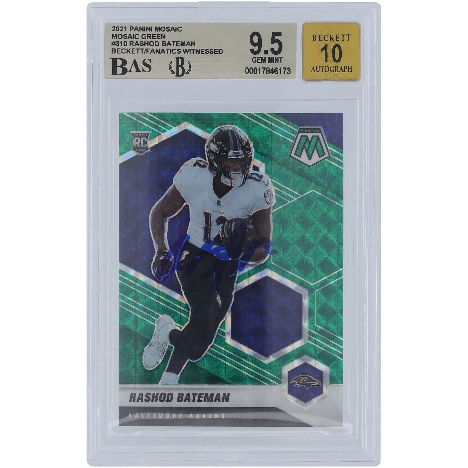 Rashod Bateman Signed 2021 Panini Mosaic Green Rookie Card #310 | Graded 9.5