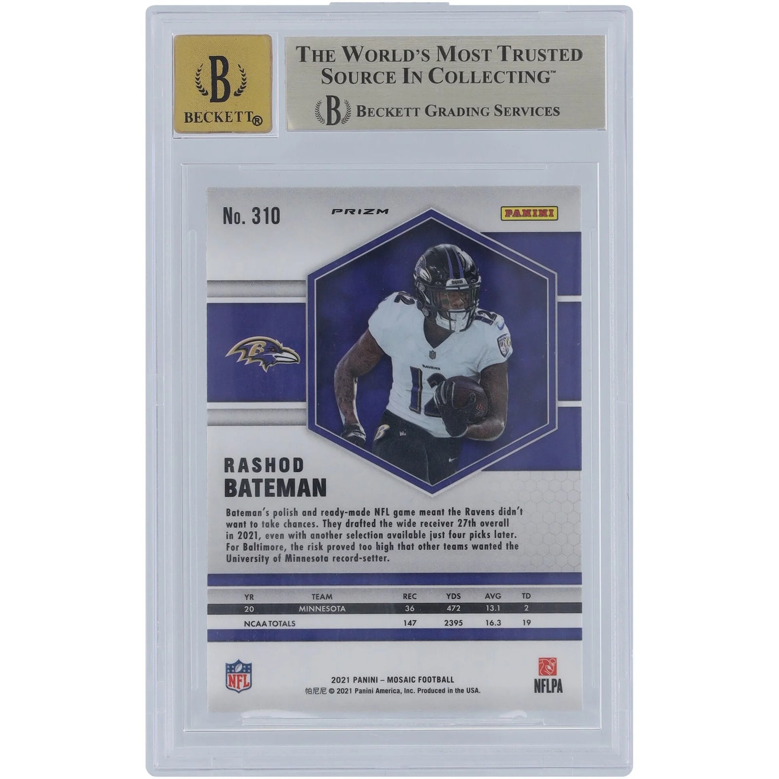 Rashod Bateman Signed 2021 Panini Mosaic Green Rookie Card #310 | Graded 9.5