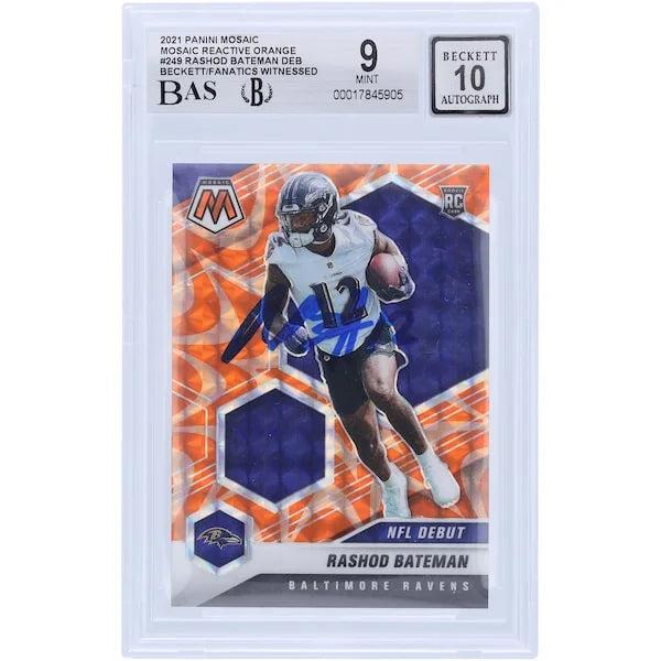 Rashod Bateman Signed 2021 Panini Mosaic Reactive Orange Prizm #249 | Beckett 9