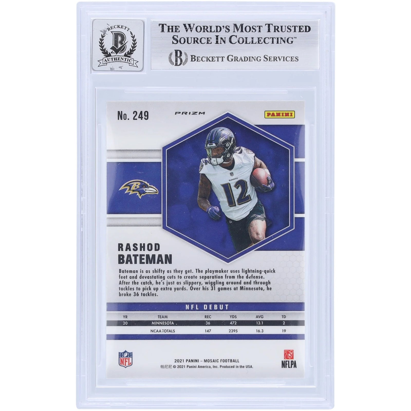 Rashod Bateman Signed 2021 Panini Mosaic Reactive Orange Prizm #249 | Beckett 9