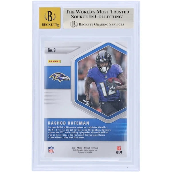 Rashod Bateman Signed 2021 Panini Mosaic Blue Chips Rookie #9 Card | Beckett 9.5