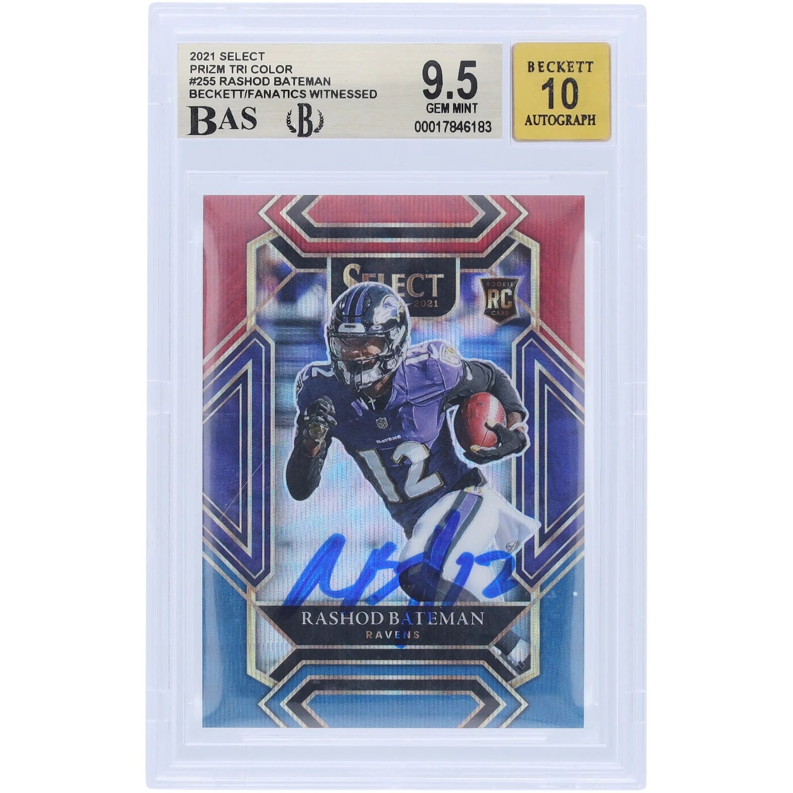 Rashod Bateman Signed 2021 Panini Select Tri-Color Prizm Rookie Card | #255 #/149