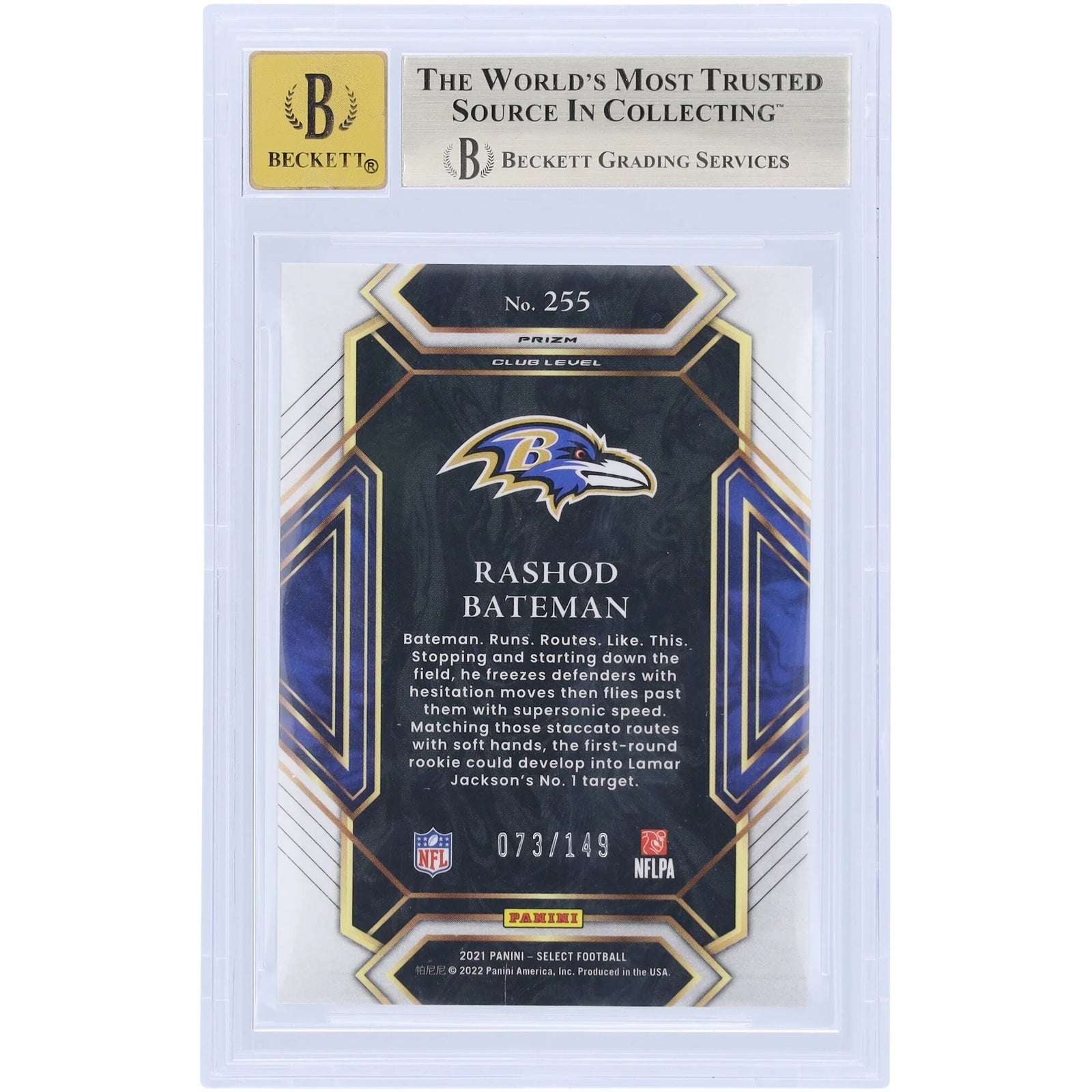 Rashod Bateman Signed 2021 Panini Select Tri-Color Prizm Rookie Card | #255 #/149