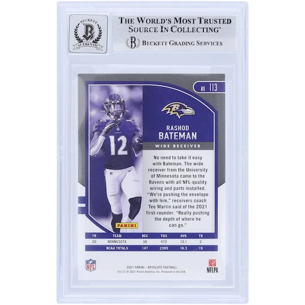 Rashod Bateman Signed 2021 Panini Absolute #113 Rookie Card | Beckett Authenticated 9