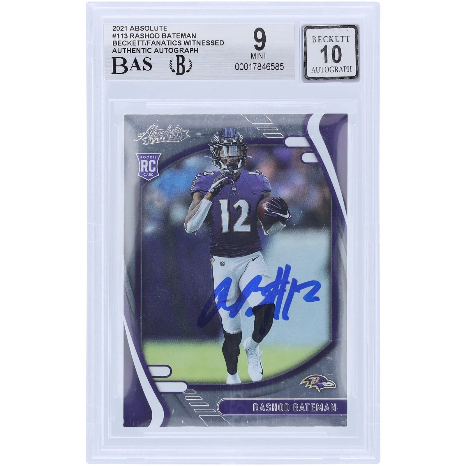 Rashod Bateman Signed 2021 Panini Absolute #113 Rookie Card | Beckett Authenticated 9