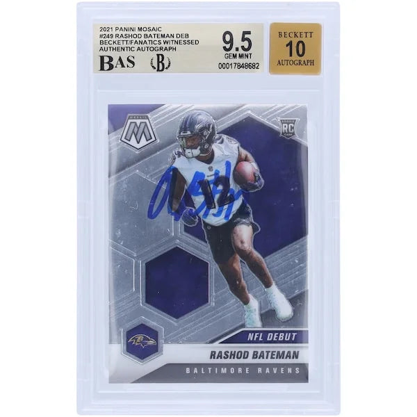 Rashod Bateman Signed 2021 Panini Mosaic NFL Debut #249 Rookie Card | Beckett 9.5