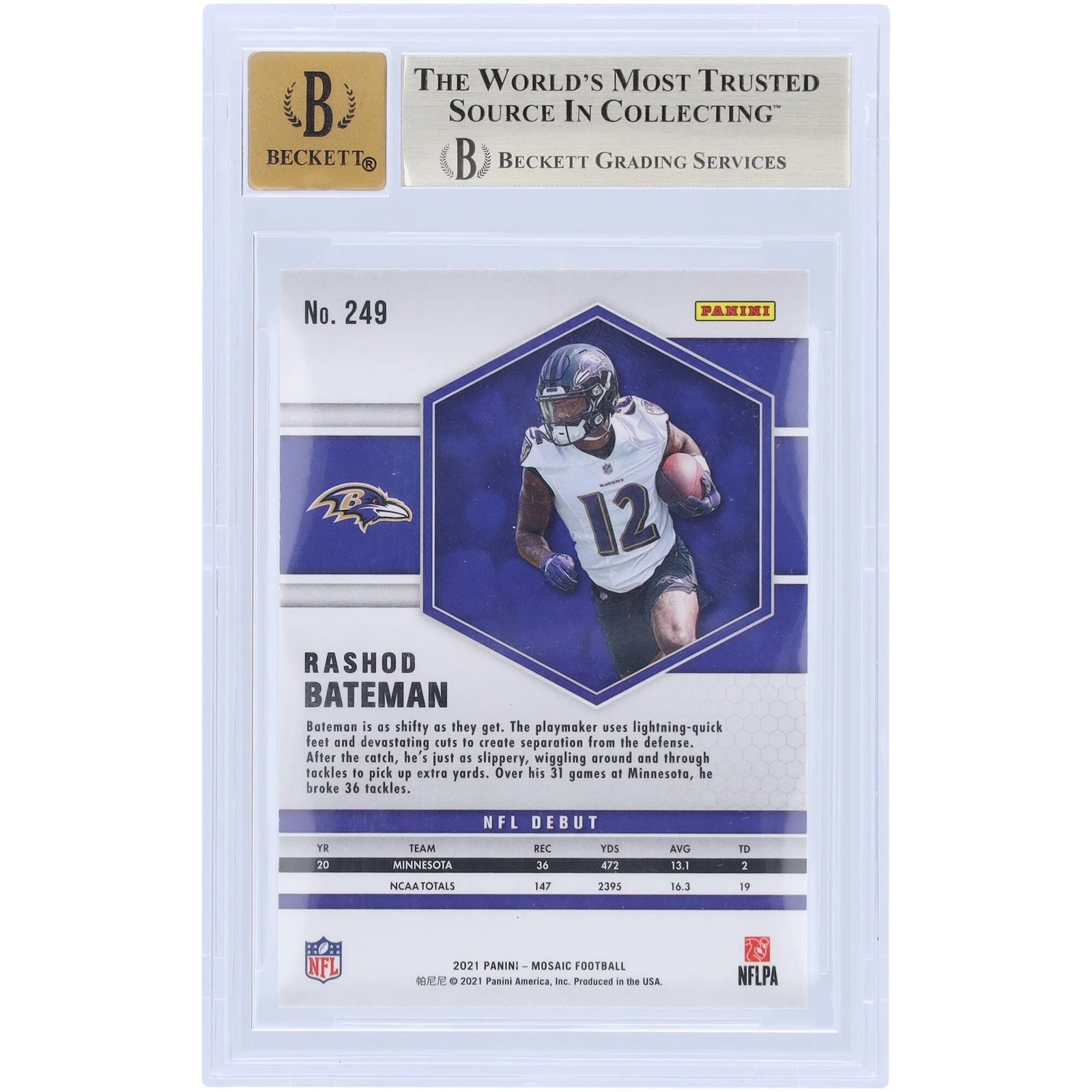 Rashod Bateman Signed 2021 Panini Mosaic NFL Debut #249 Rookie Card | Beckett 9.5