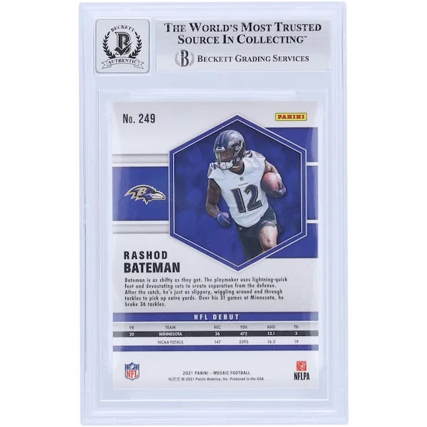 Rashod Bateman Signed 2021 Panini Mosaic NFL Debut #249 Rookie Card | Beckett Authenticate