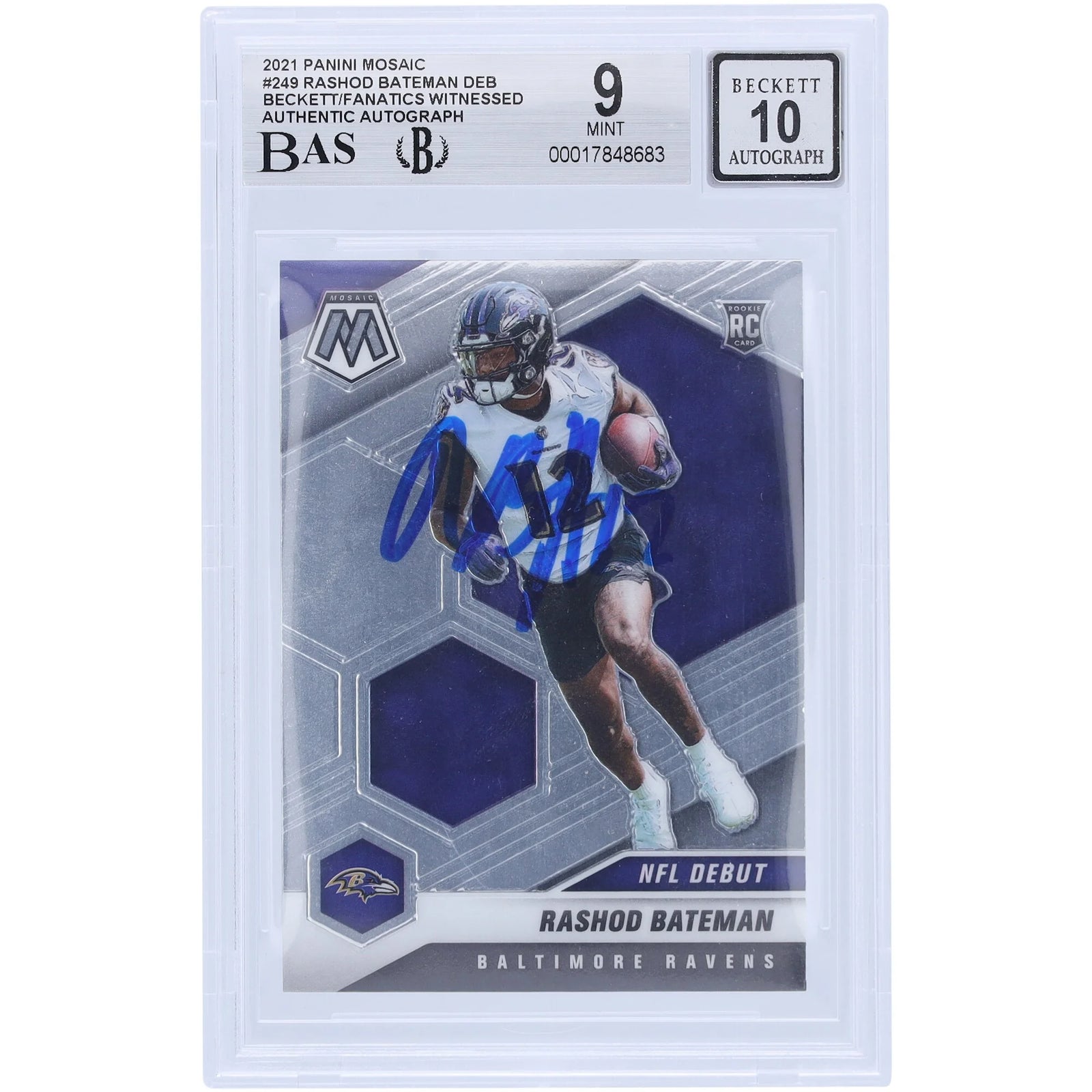 Rashod Bateman Signed 2021 Panini Mosaic NFL Debut #249 Rookie Card | Beckett Authenticate