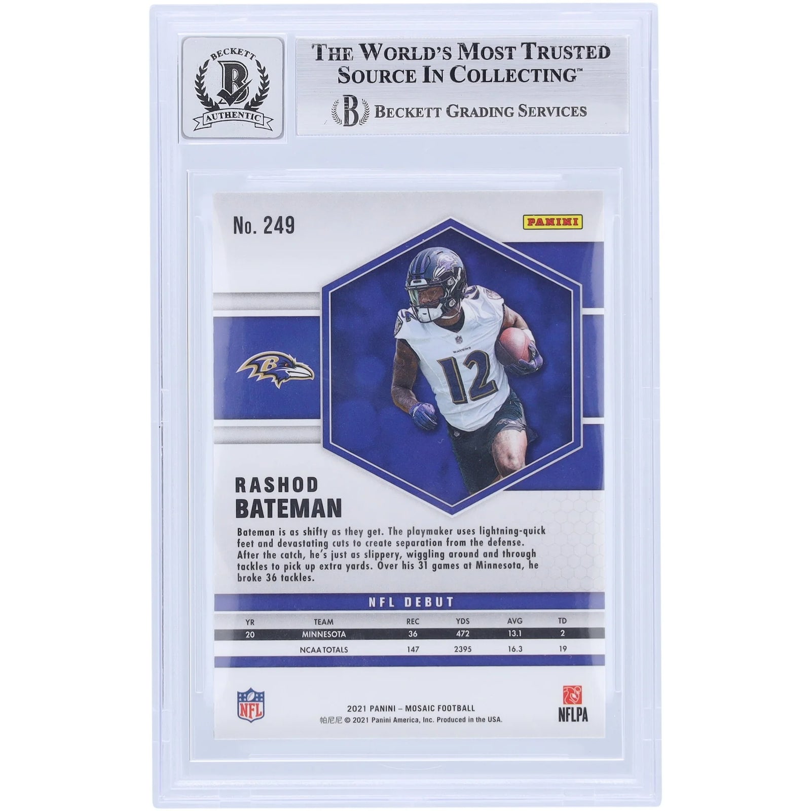 Rashod Bateman Signed 2021 Panini Mosaic NFL Debut #249 Rookie Card | Beckett Authenticate