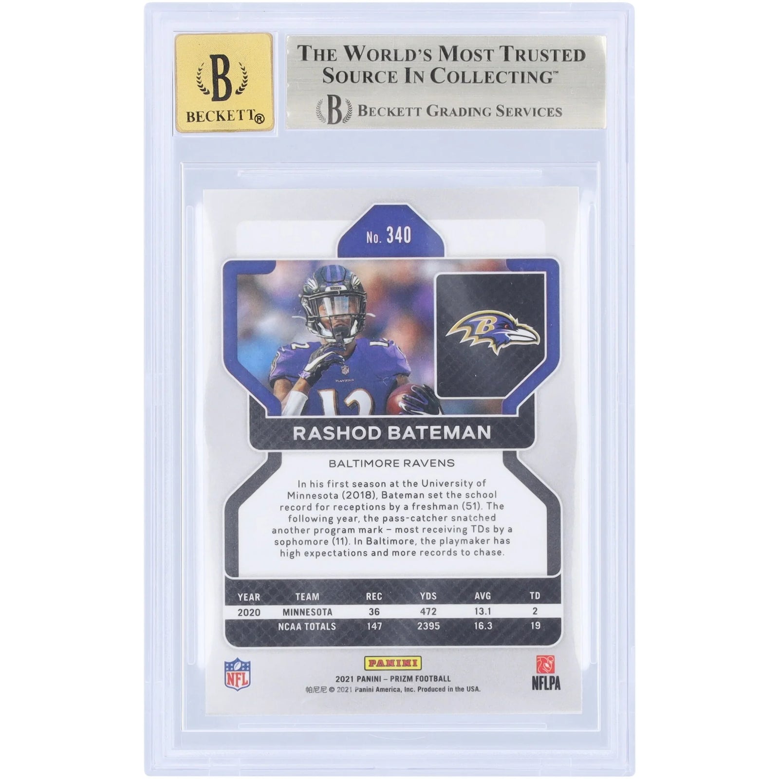 Rashod Bateman Signed 2021 Panini Prizm #340 Rookie Card | BGS 9.5
