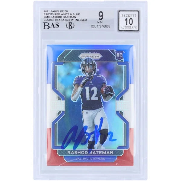 Rashod Bateman Signed 2021 Panini Prizm Red White & Blue #340 | Beckett 9