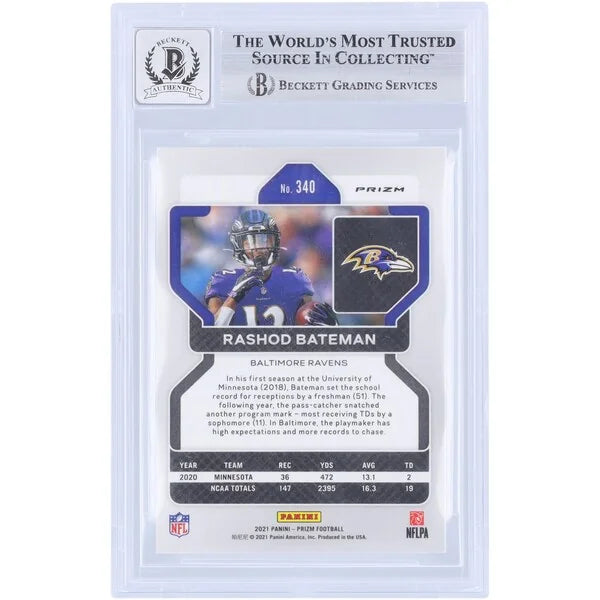 Rashod Bateman Signed 2021 Panini Prizm Red White & Blue #340 | Beckett 9