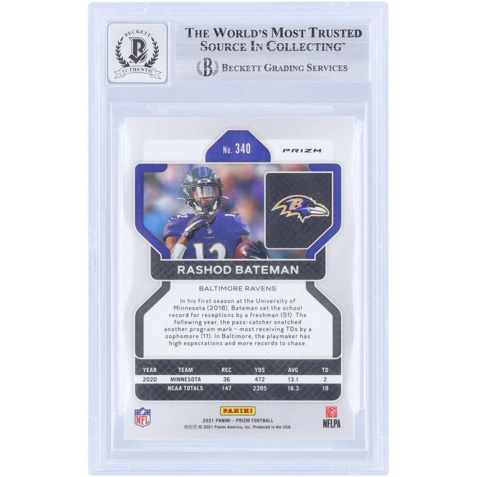 Rashod Bateman Signed 2021 Panini Prizm Red White & Blue #340 | Beckett 9