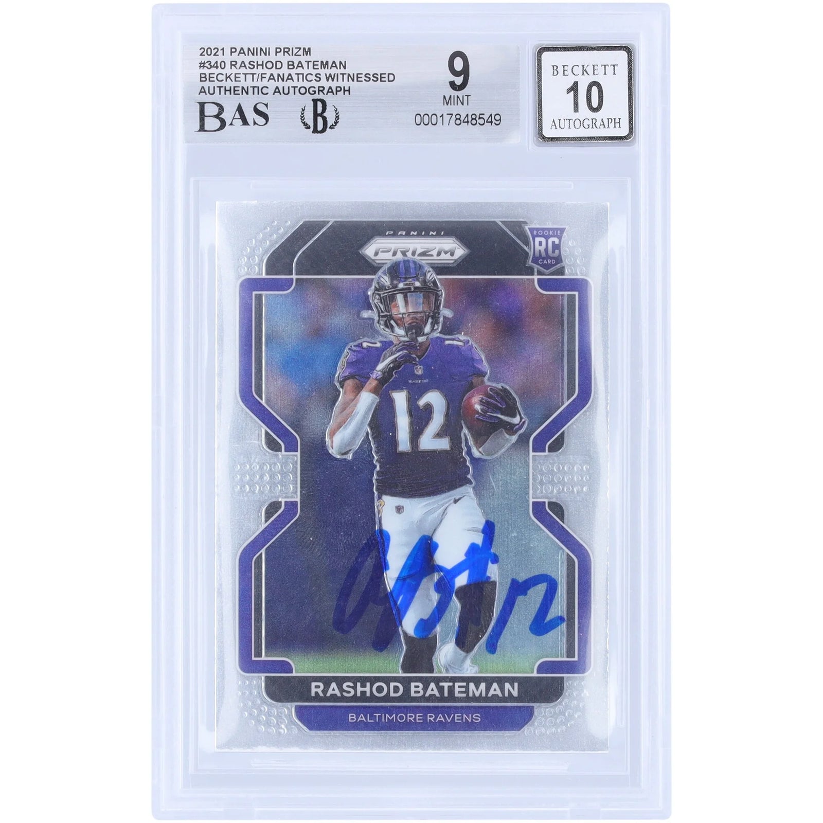 Rashod Bateman Signed 2021 Panini Prizm #340 Rookie Card | Beckett 9
