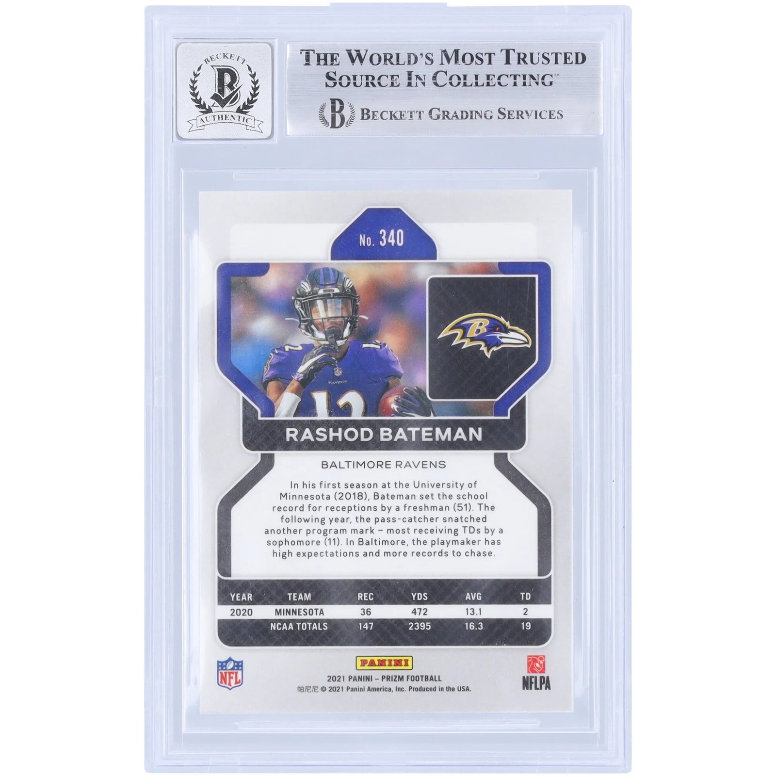Rashod Bateman Signed 2021 Panini Prizm #340 Rookie Card | Beckett 9