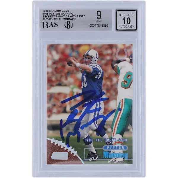 Peyton Manning Signed 1998 Topps Stadium Club #195 Rookie Card | Beckett Authenticated 9