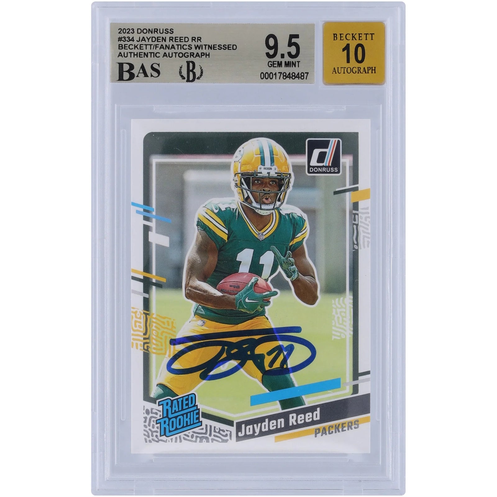 Jayden Reed Signed 2023 Panini Donruss #334 Rookie Card | Graded 9.5