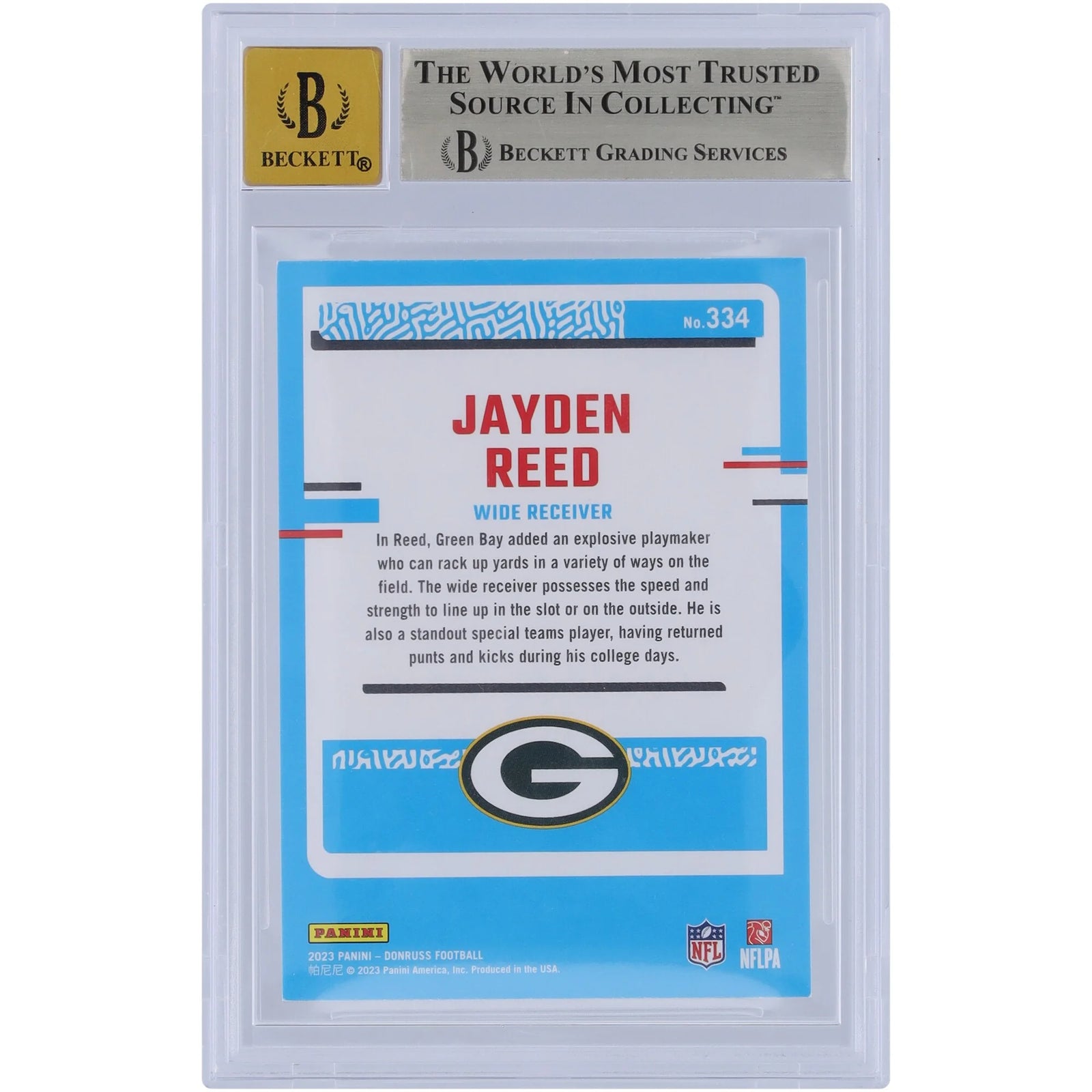 Jayden Reed Signed 2023 Panini Donruss #334 Rookie Card | Graded 9.5