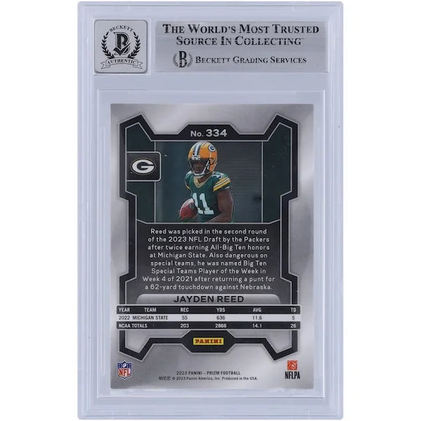 Jayden Reed Signed 2023 Panini Prizm #334 Rookie Card | Beckett Authenticated 9