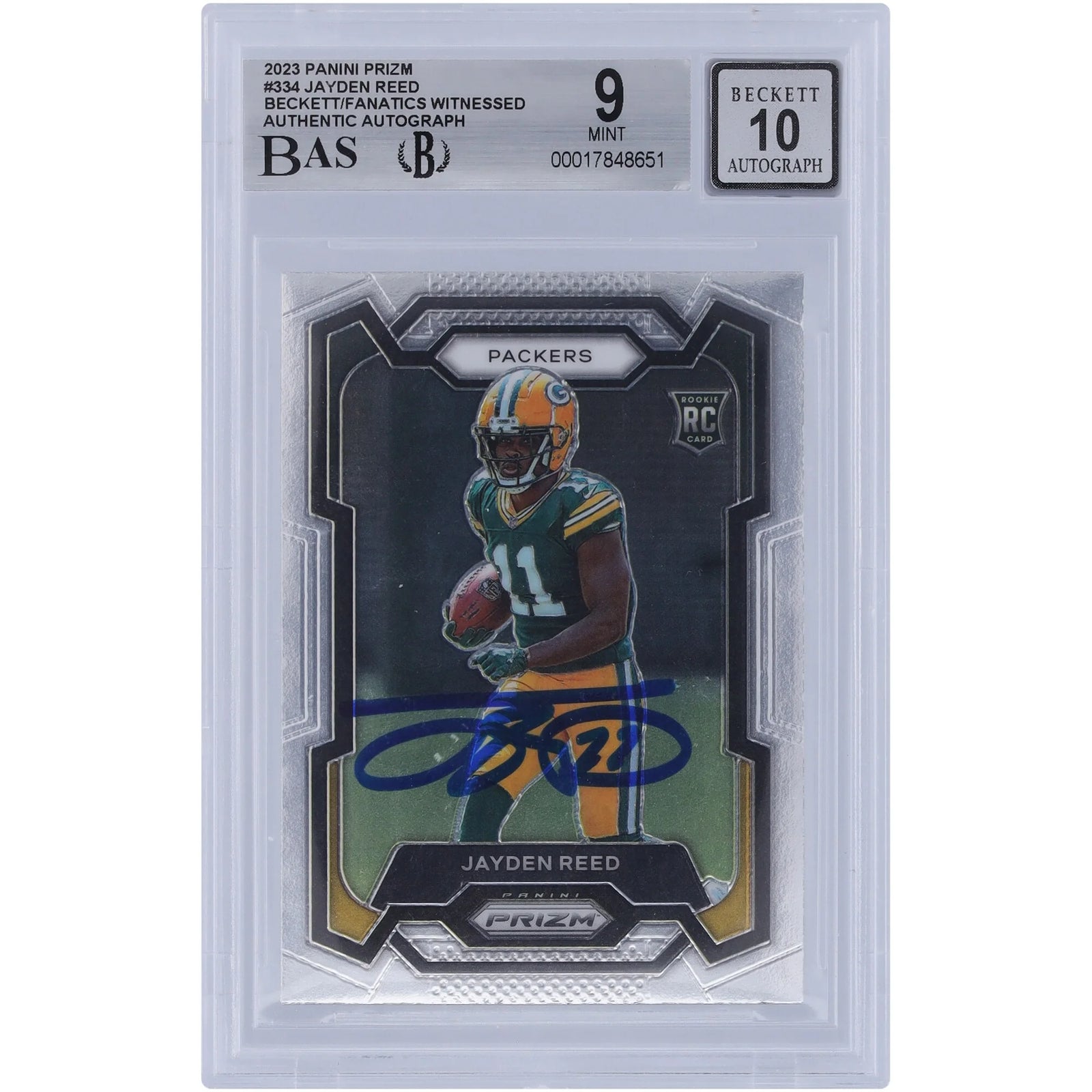 Jayden Reed Signed 2023 Panini Prizm #334 Rookie Card | Beckett Authenticated 9