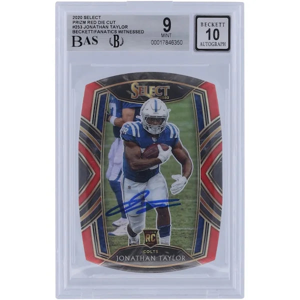 Jonathan Taylor Signed 2020 Panini Select Red Prizm Die Cut #253 Rookie Card | Beckett 9