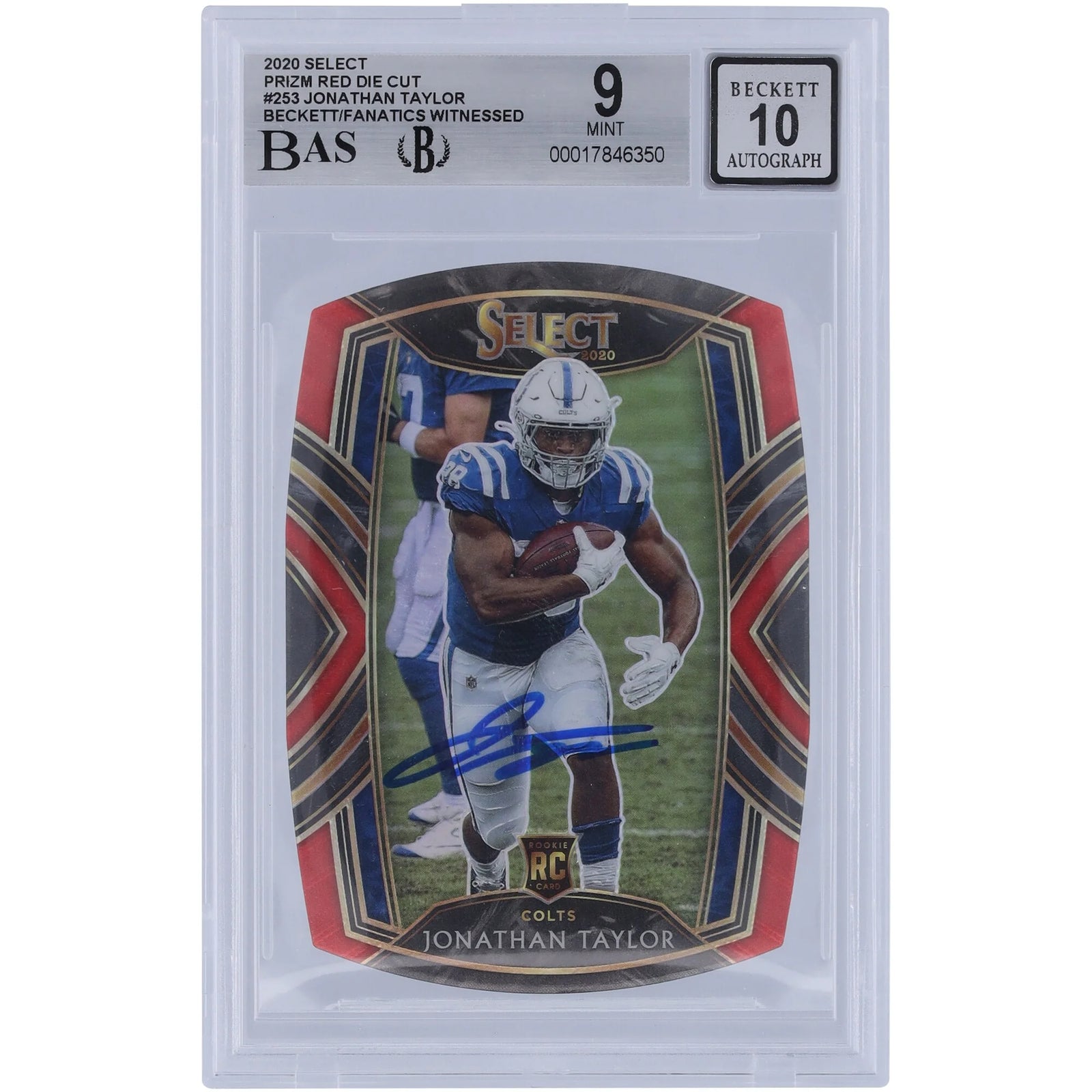 Jonathan Taylor Signed 2020 Panini Select Red Prizm Die Cut #253 Rookie Card | Beckett 9