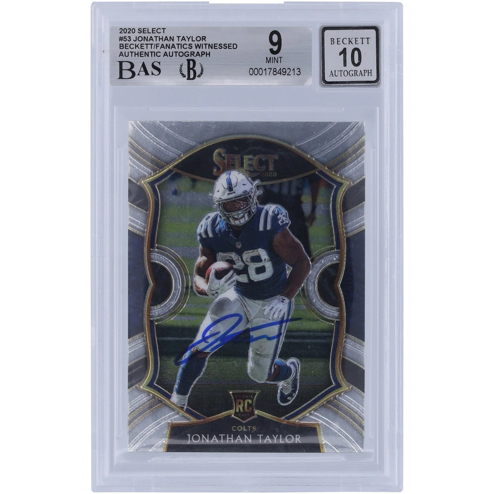 Jonathan Taylor Signed 2020 Panini Select #53 Rookie Card | Beckett Authenticated 9