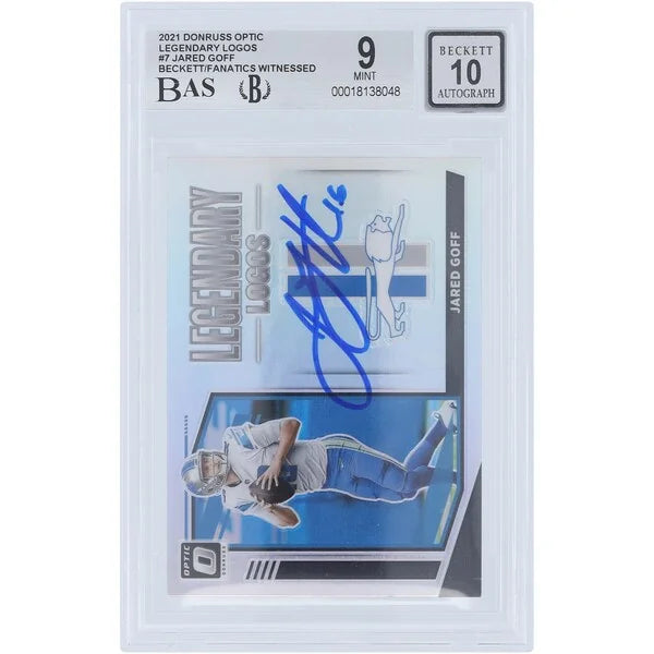 Jared Goff Signed 2021 Panini Donruss Optic Legendary Logos #LL-7 | Beckett 9