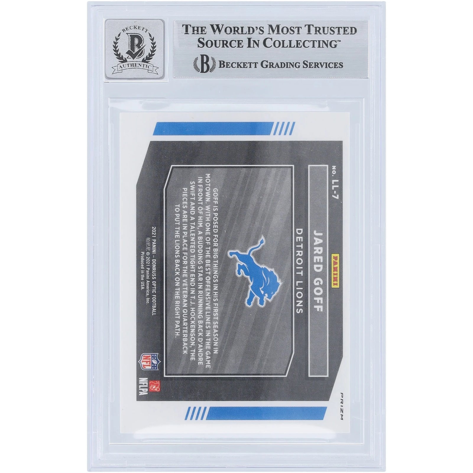 Jared Goff Signed 2021 Panini Donruss Optic Legendary Logos #LL-7 | Beckett 9
