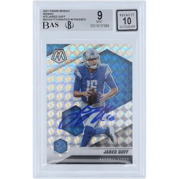 Jared Goff Signed 2021 Panini Mosaic Prizm #72 Card | Beckett 9