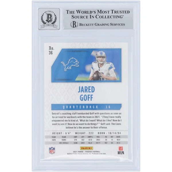 Jared Goff Signed 2021 Panini Phoenix Fire Burst #36 Card | Beckett 10