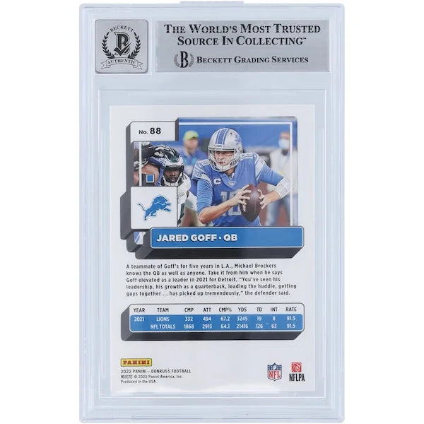 Jared Goff Signed 2022 Panini Donruss Press Proof Blue #88 | Graded 9/10