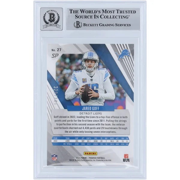 Jared Goff Signed 2023 Panini Phoenix SP Fire Burst Card | Beckett 9/10