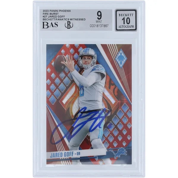 Jared Goff Signed 2023 Panini Phoenix Fire Burst Card #27 | Graded 9/10