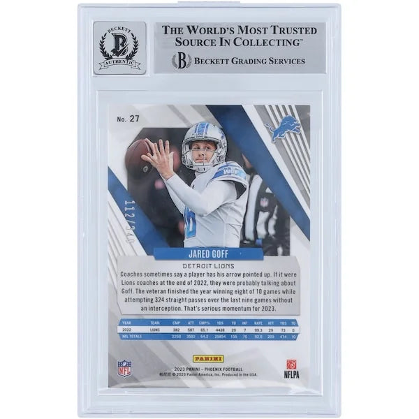 Jared Goff Signed 2023 Panini Phoenix Fire Burst Card #27 | Graded 9/10