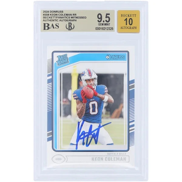 Keon Coleman Signed 2024 Panini Donruss #358 Rookie Card | Beckett 9.5