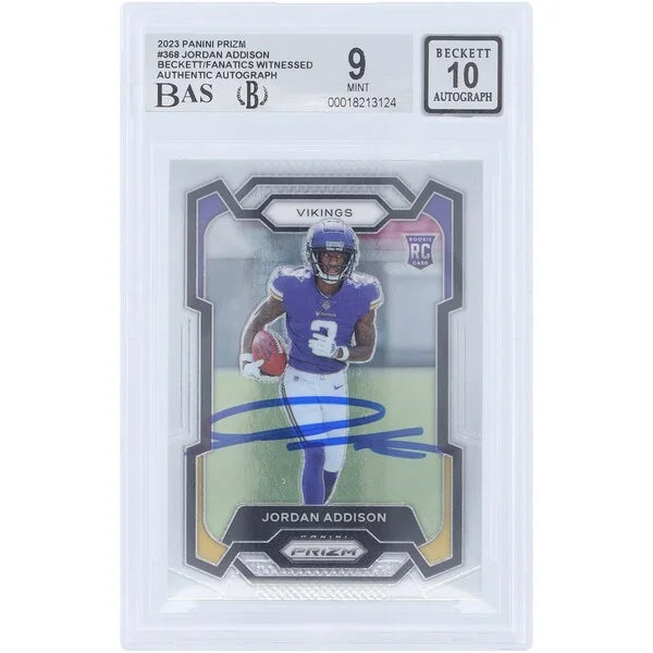 Jordan Addison Signed 2023 Panini Prizm #368 Rookie Card | Beckett Authenticated 9
