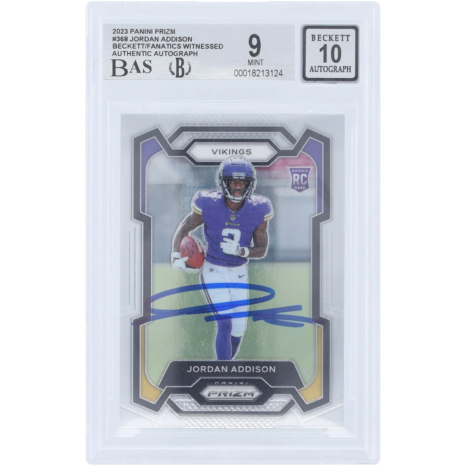 Jordan Addison Signed 2023 Panini Prizm #368 Rookie Card | Beckett Authenticated 9