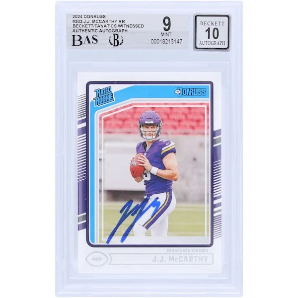 J.J. McCarthy Signed 2024 Panini Donruss #303 Rookie Card | Beckett Authenticated