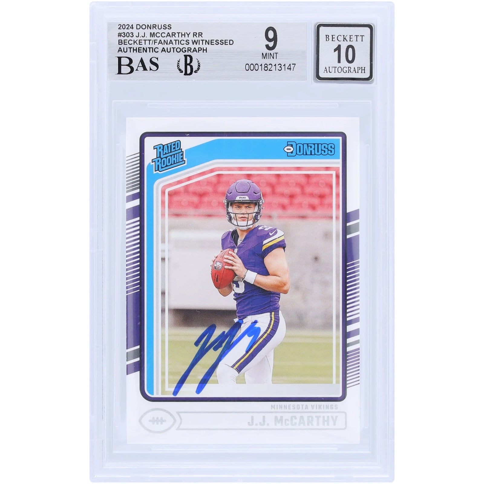 J.J. McCarthy Signed 2024 Panini Donruss #303 Rookie Card | Beckett Authenticated