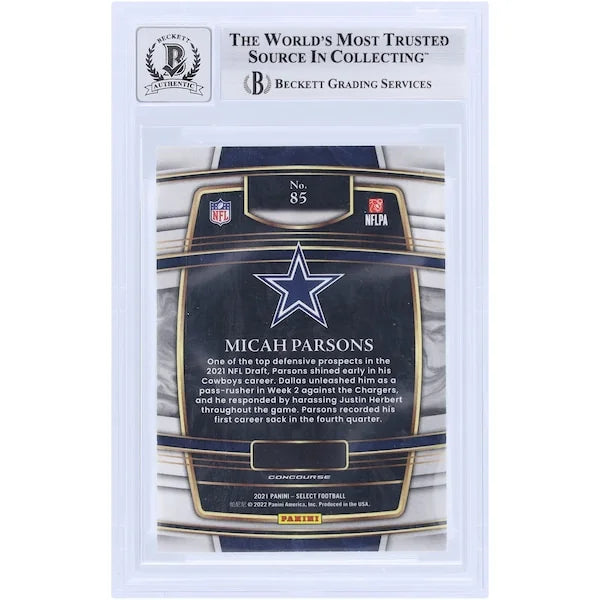 Micah Parsons Signed 2021 Panini Select Concourse #85 Rookie Card | Beckett Graded 9