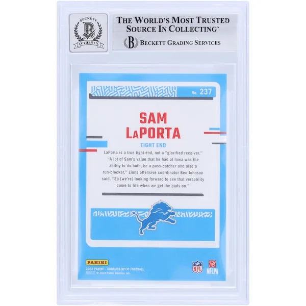 Sam LaPorta Signed 2023 Panini Donruss Optic #237 Rookie Card | Beckett 9
