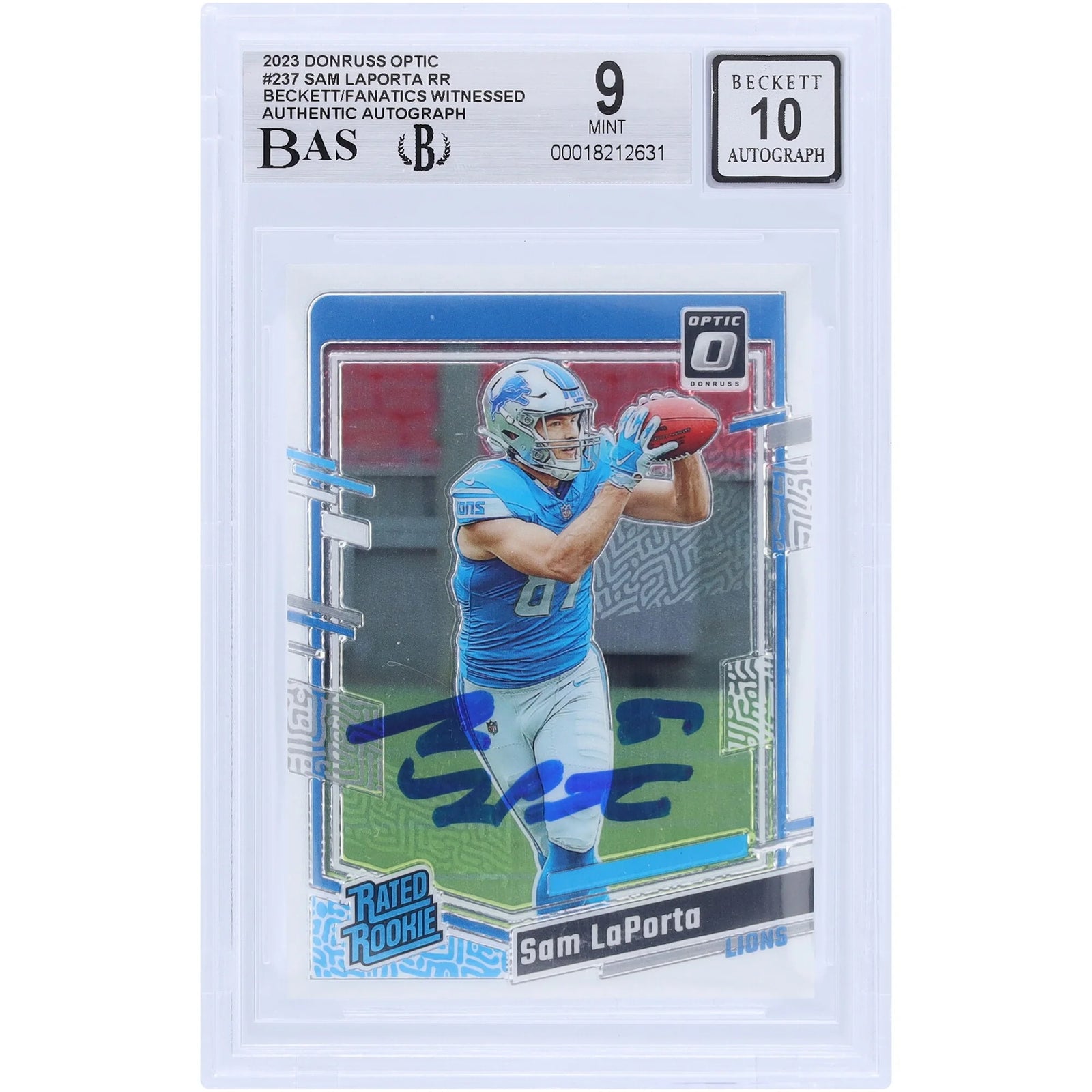 Sam LaPorta Signed 2023 Panini Donruss Optic #237 Rookie Card | Beckett 9