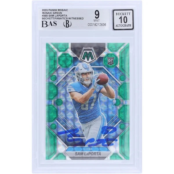 Sam LaPorta Signed 2023 Panini Mosaic Green #360 Rookie Card | Beckett Authenticated 9
