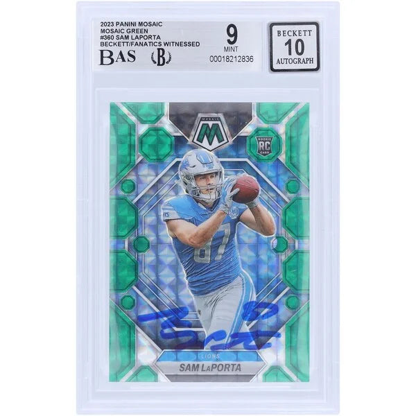 Sam LaPorta Signed 2023 Panini Mosaic Green #360 Rookie Card | Beckett Authenticated 9